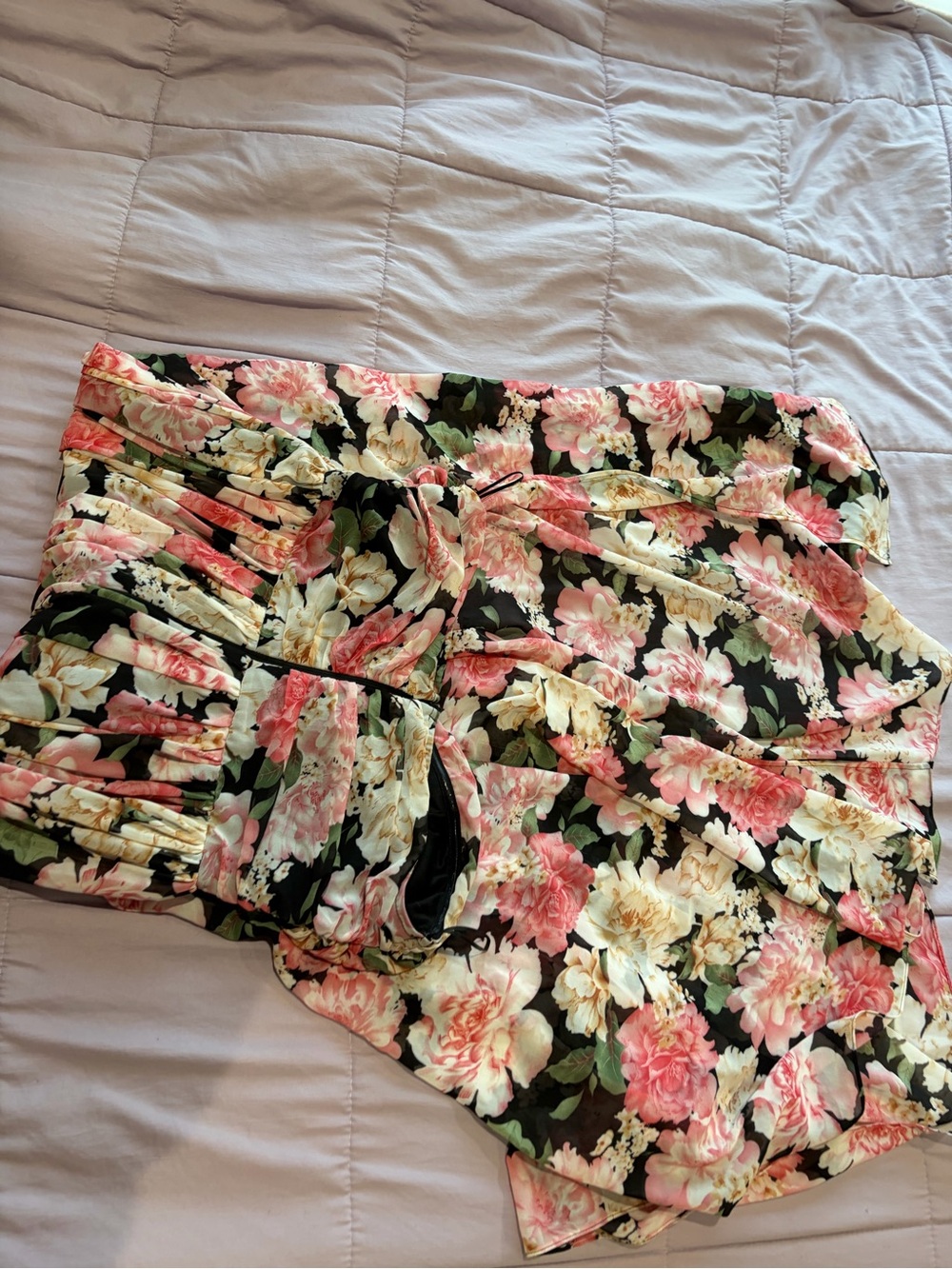 Strapless Floral Maxi Dress in Black, Pink & Cream slit on side Fashion Nova XL - Picture 4 of 5